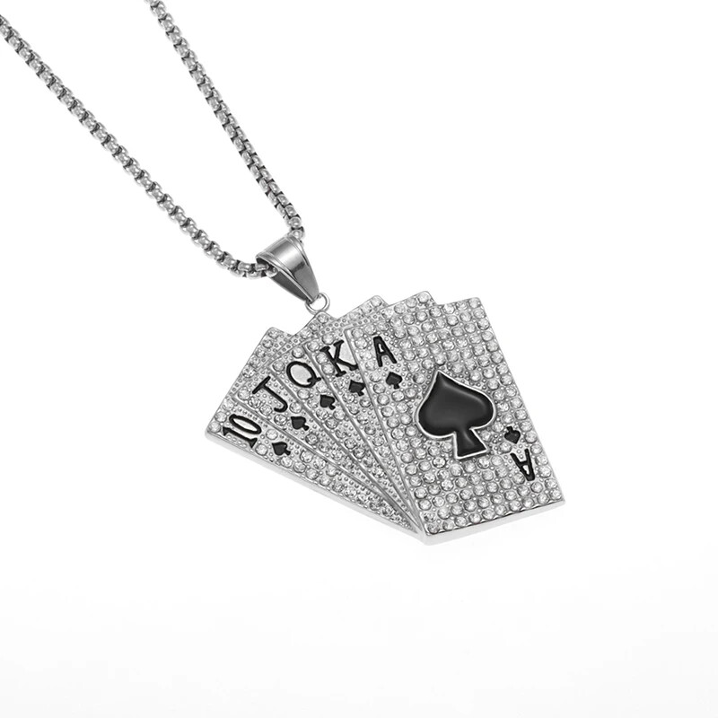 Fashion Jewelry Gold Or Silver Poker Royal Flush Pendant Necklace 555