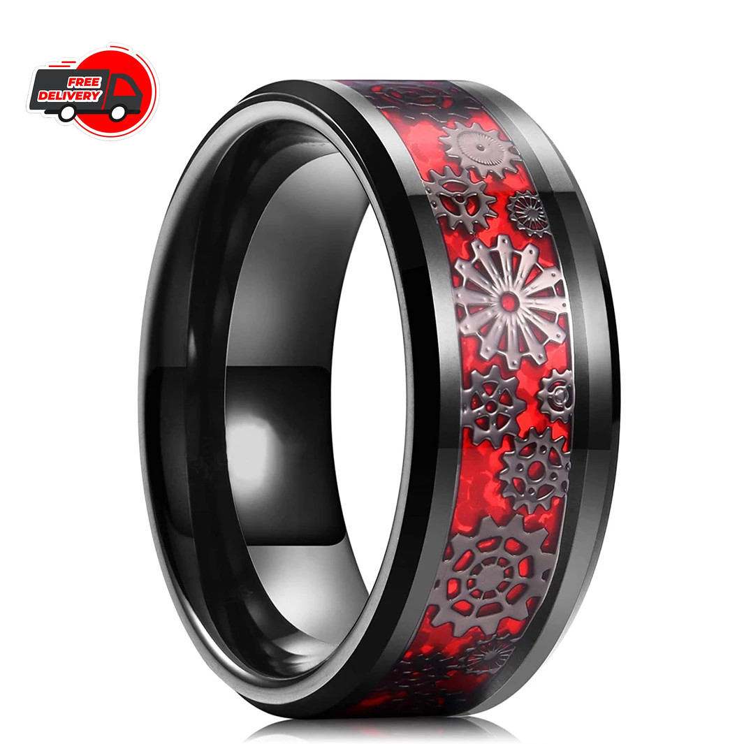 Steampunk Style Ring Stainless Steel Gear Wheel Tension Band Rock Men Jewelry