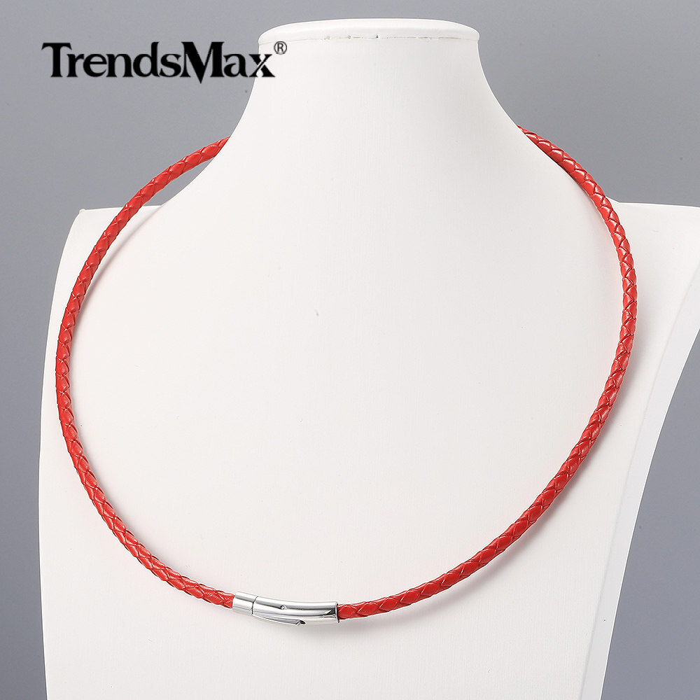 4MM Man-made Braided Leather Rope Cord Necklace Stainless Steel Push Lock 16-30″