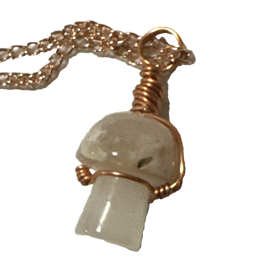 Mushroom Agate Pendant Necklace Jewelry Rose Gold Tone 24″ Chain Genuine Stone