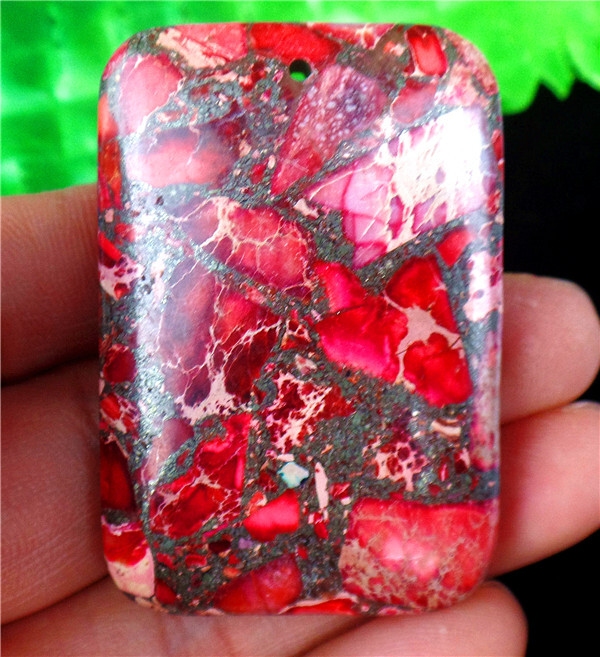 47x32x7mm Deep Rose Sea Sediment Jasper Oblong Reiki Pendant Bead AD66275