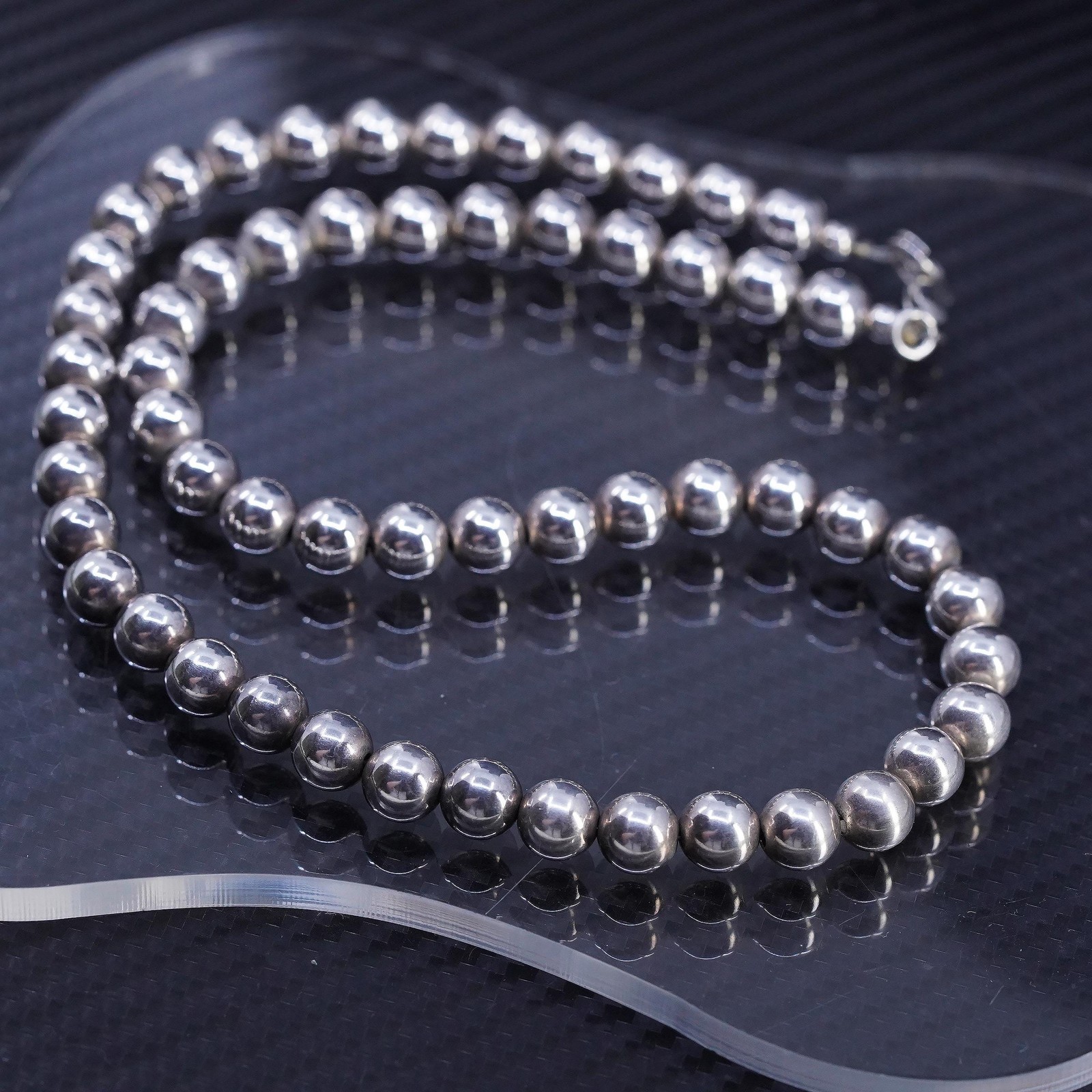 19” 8mm, vintage sterling silver 925 8mm bead handmade necklace