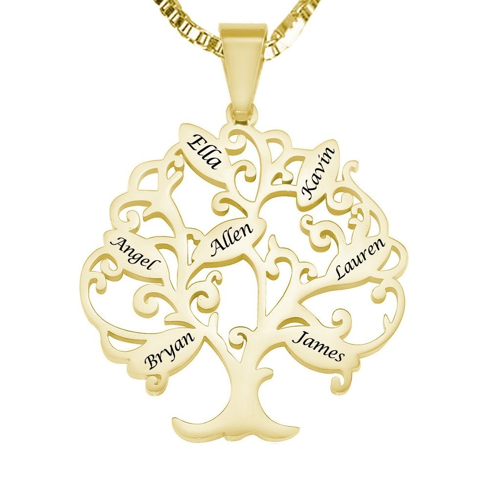 Personalized Family Name Tree Necklace Pendant for Mom,Women Handmade Jewelry