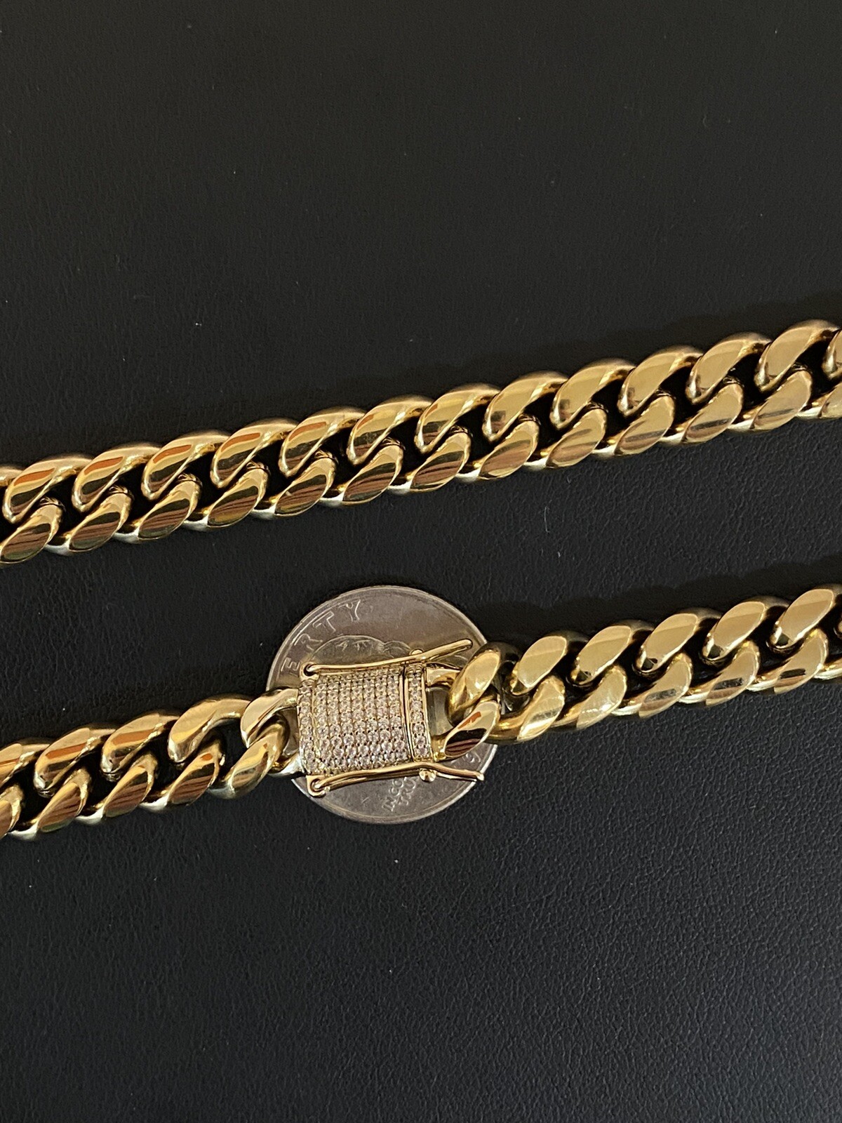 10mm 20″ Miami Cuban Link Men Choker Real Solid 14k Gold Vermeil Stainless Steel