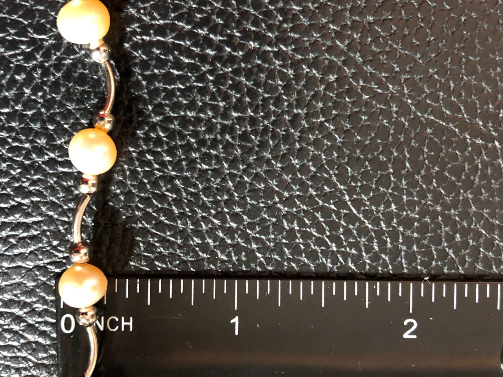 Genuine Cultured Pearl Necklace PEACH Silver Wave Tube Station Bead 18.7″ 8489