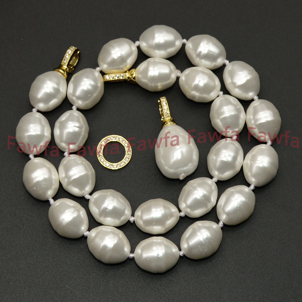 Fine 13x16mm South Sea White Baroque Shell Pearl Beaded Pendant Necklaces 18-28″