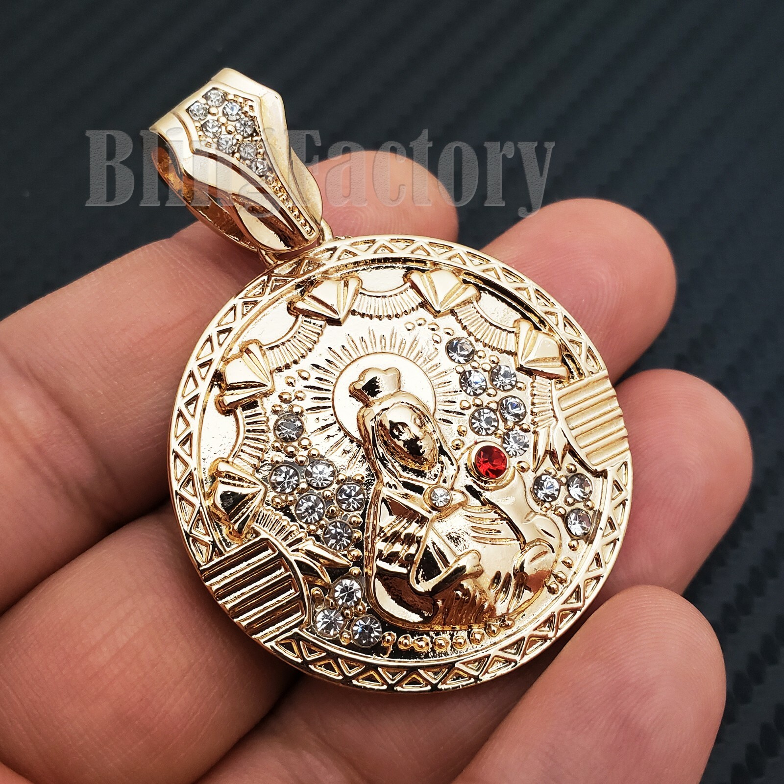 HIP HOP JEWELR ICED GOLD PLATED SANTA BARBARA MEDAL CUBIC ZIRCONIA CHARM PENDANT