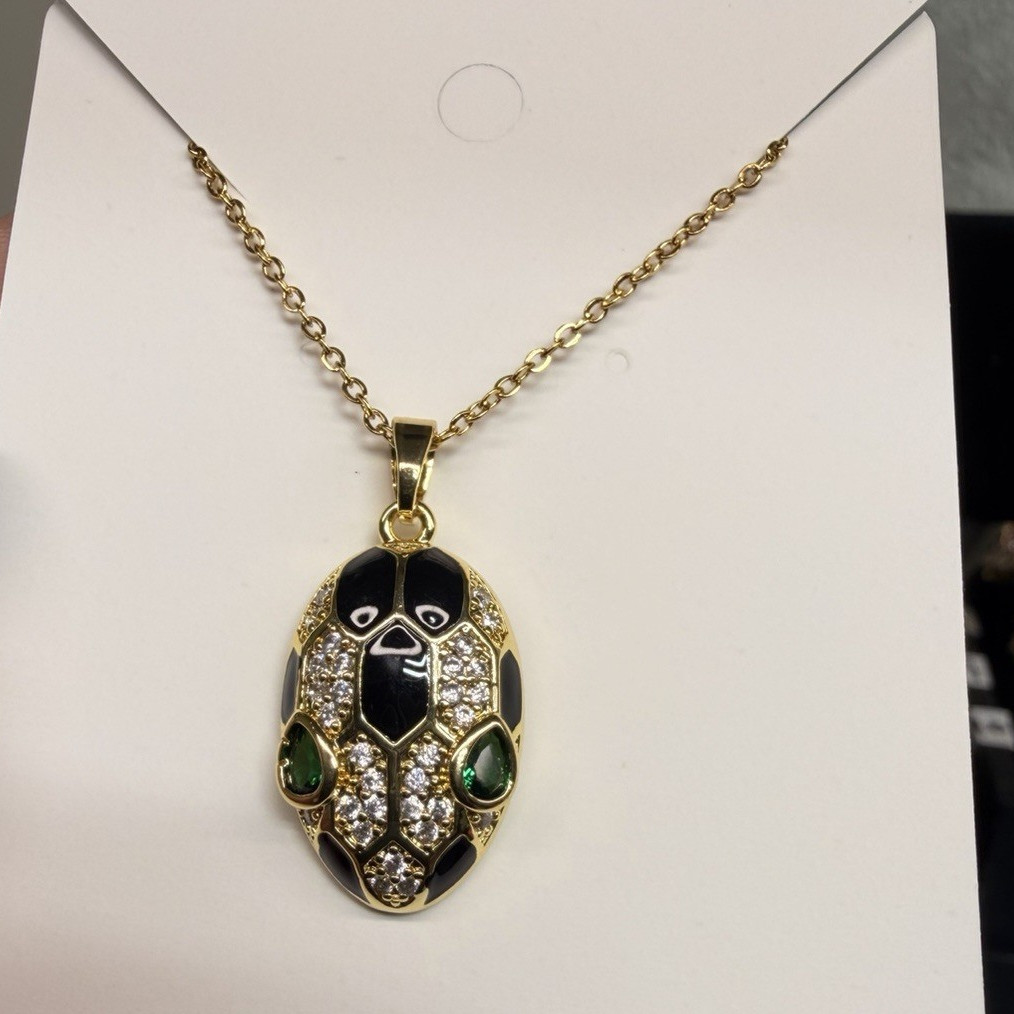 Gold Plated Crystal Snake Pendant Cable Chain Necklace Black