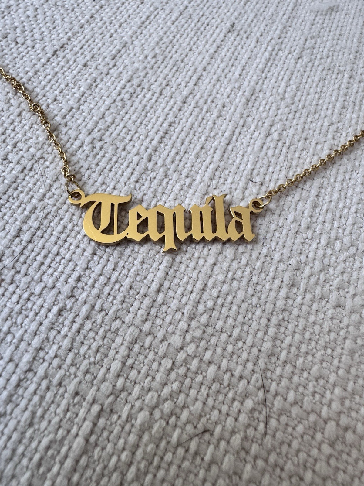 Gold plated TEQUILA cocktail Gothic Font Adjustable Necklace Women