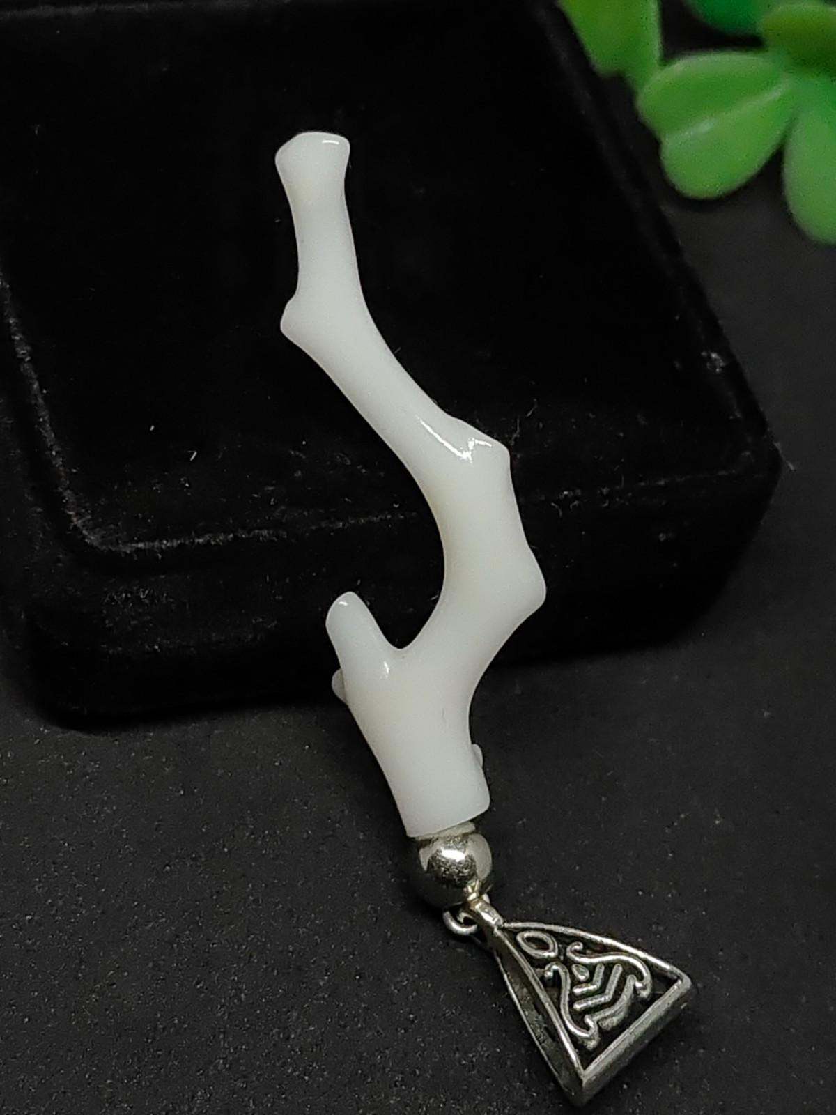 Japanese White Coral Branch Pendant: Silver-Tone Brass Bail, Gift for Her