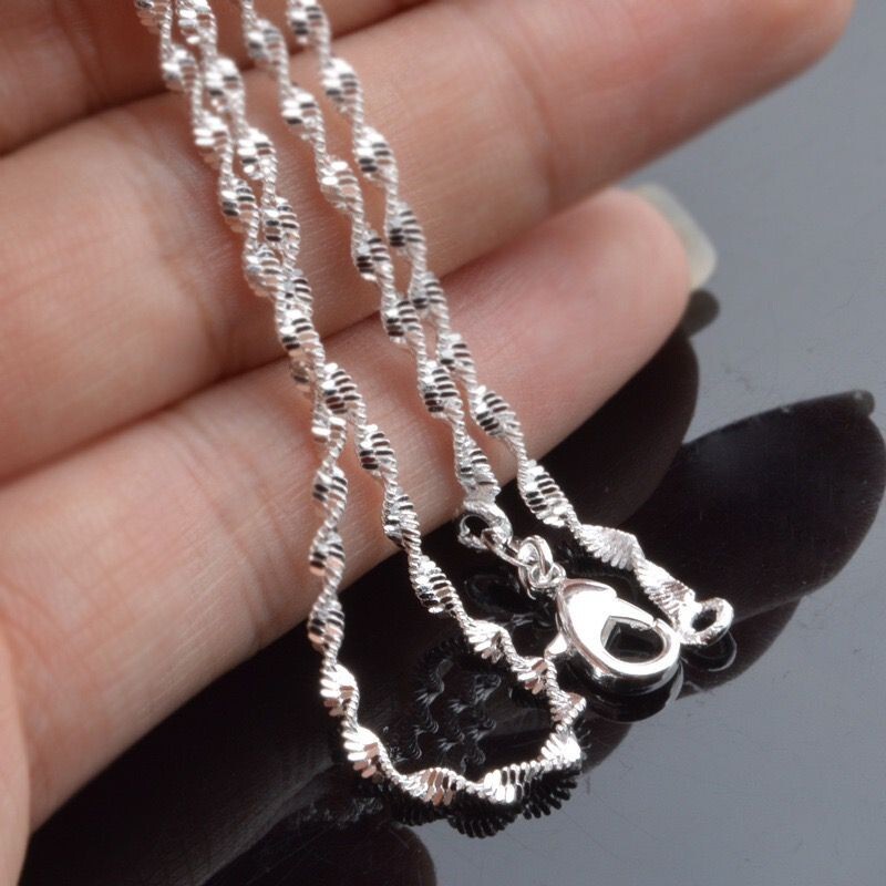 2mm Men Woman 925 Silver Plated Singapore Twist Chain Necklace Sparkling 16-30”