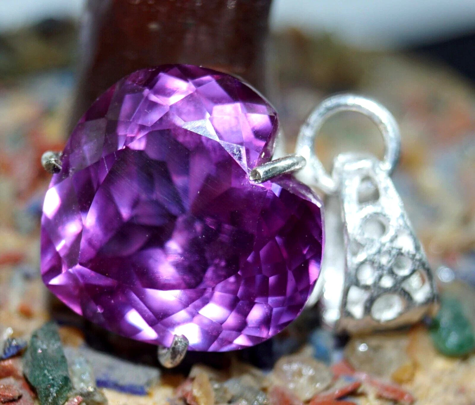 32 Ct Color Change Heart Cut Alexandrite Certified Gemstone Pendant 925 Silver