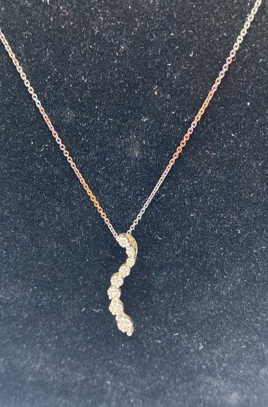 18K Gold Vermeil 925 Sterling Silver Diamond Curved Wave Bar Necklace 18.5″