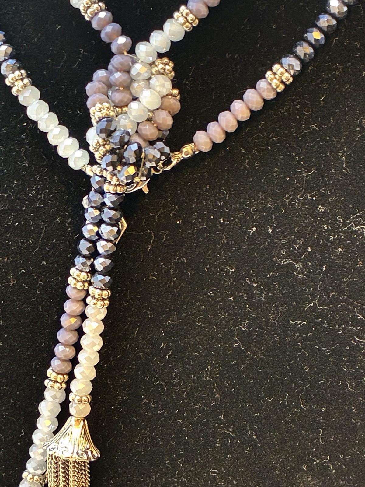 Simply Vera Vera Wang Gray Black Beaded Tassel Lariat Necklace 23″ Drop