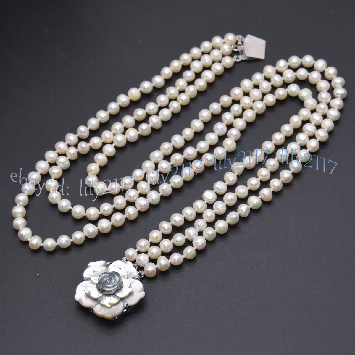 3Rows Natural 6-7mm Akoya Freshwater Cultured White Pearl Beads Necklace 17-19”
