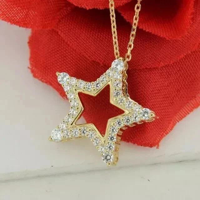 1Ct Simulated Round Cut Diamond Star Pendant Necklace 14K Yellow Gold Plated