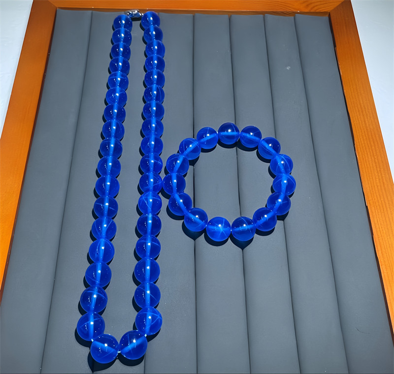 Top Lab-Created Round Beads Star Sapphire Blue Star Sapphire Bracelet Necklace