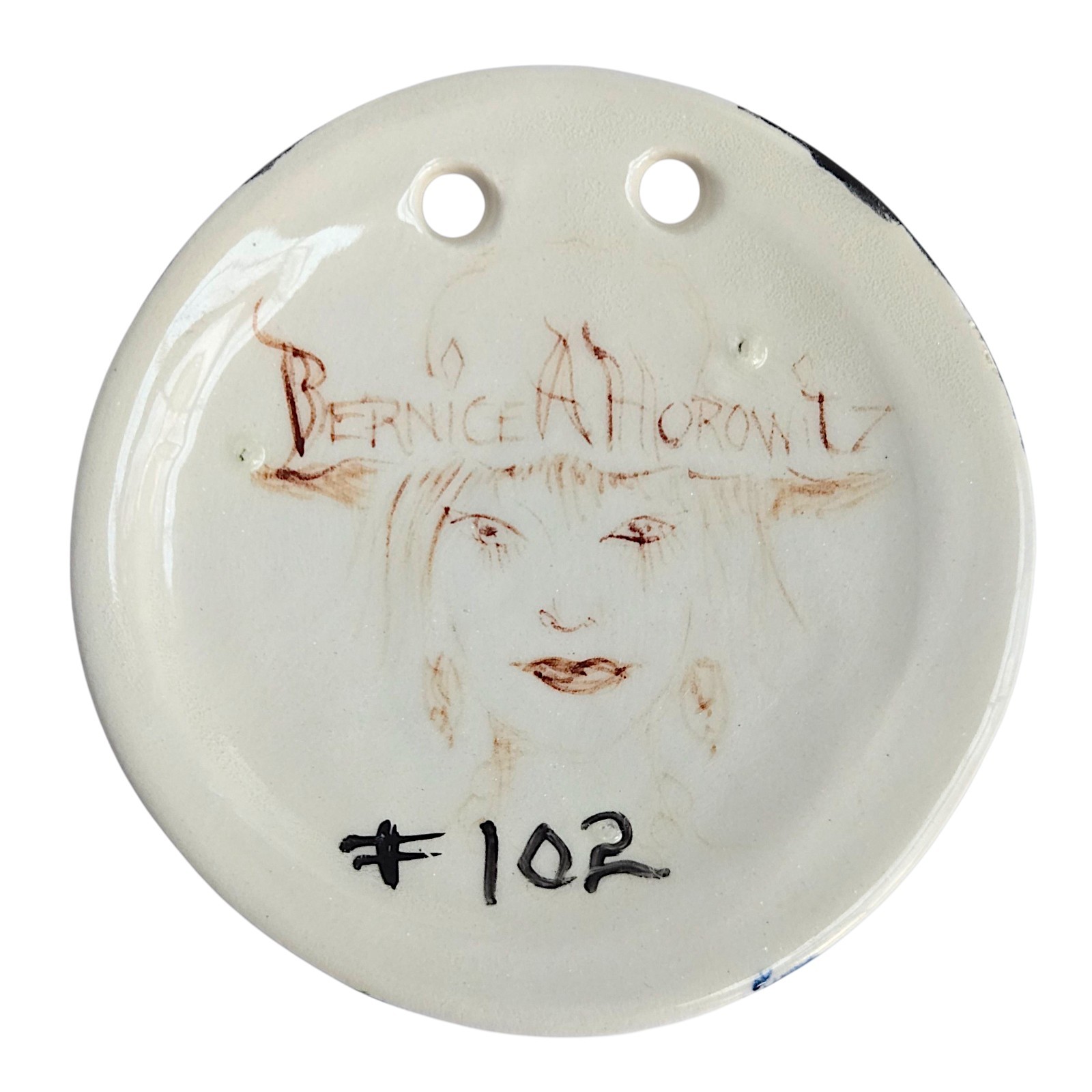 Artisan Monarch Butterfly Mask Woman Face Ceramic Art Pendant Bernice Horowitz