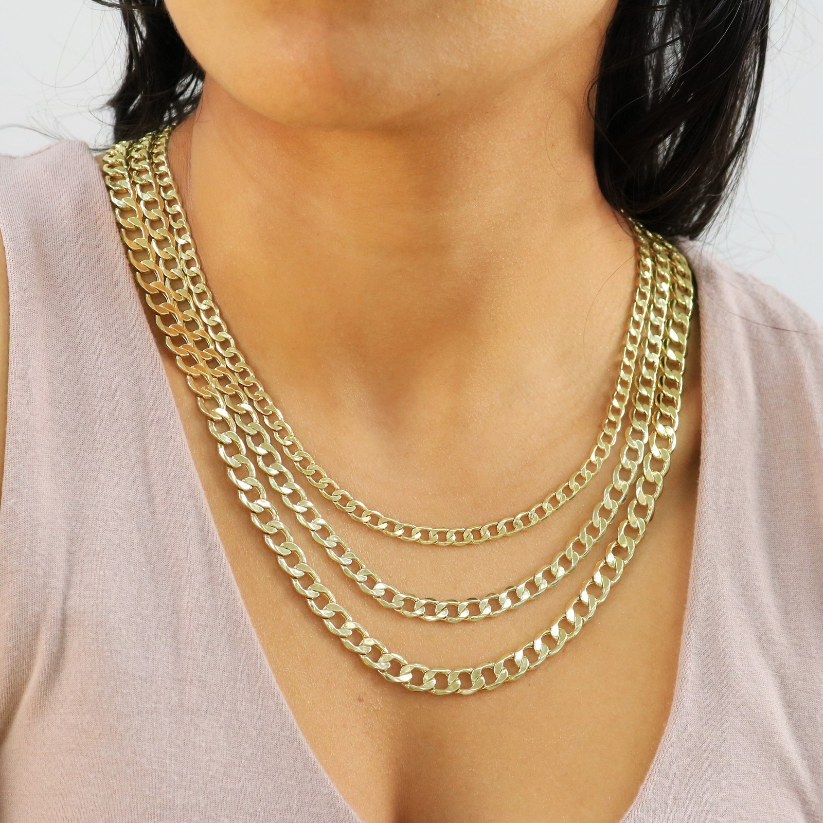 10K Yellow Gold 2mm-7.5mm Curb Cuban Chain Necklace Bracelet Men Women 7″- 30″