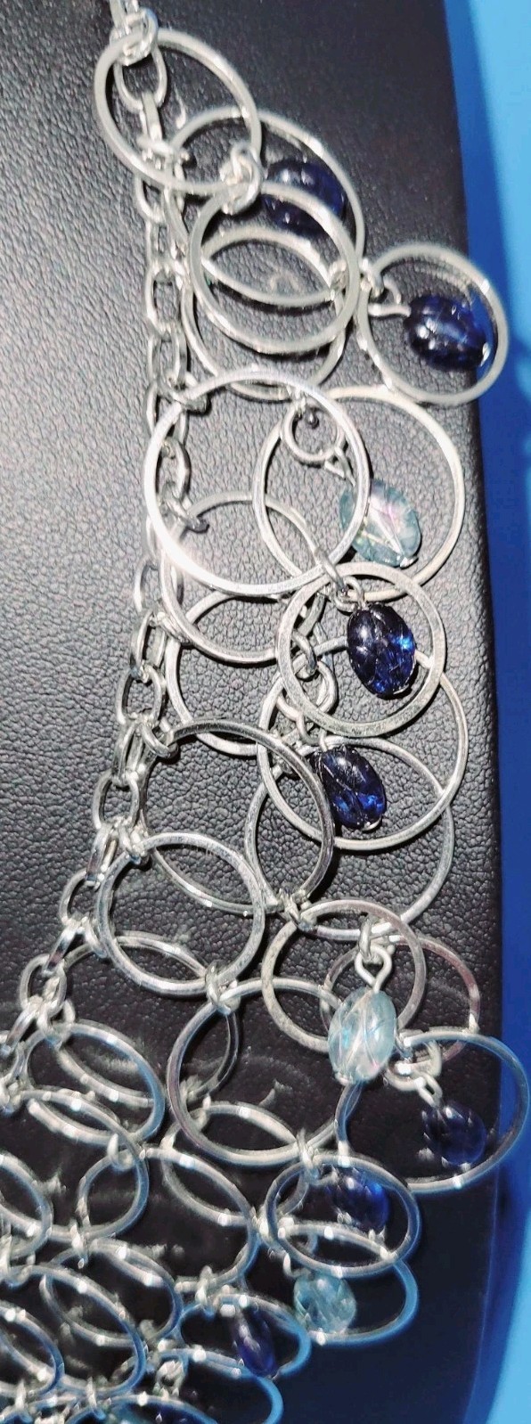 VTG Silverstone Adjustable Necklace With Blue & Aqua Marine Glass Beads