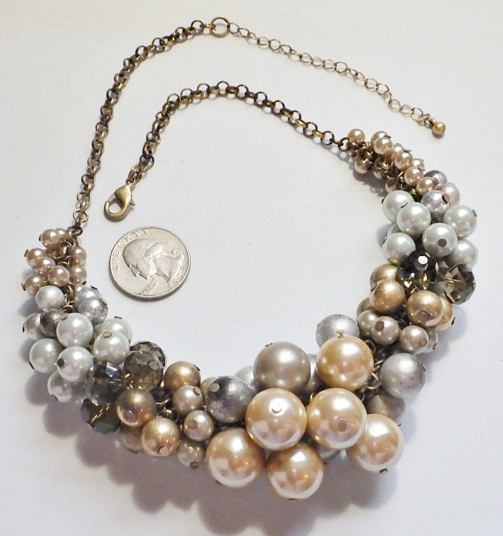 LIA SOPHIA Jody’s Baubles Crystal/Faux Pearl Multi-Color Thick Cluster Necklace