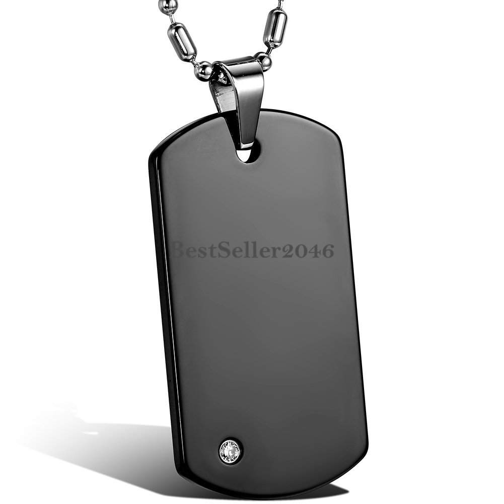 Men Boys Polished Tungsten Carbide Dog Tag Pendant Stainless Steel Necklace 22″
