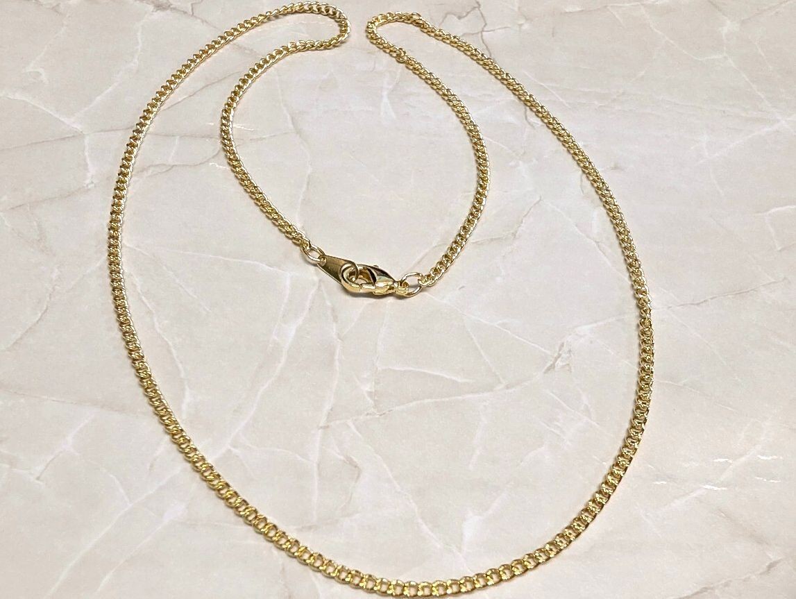 New Gold Tone 18″ Curb Chain Necklace Classic Flat Link Lobster Clasp Mens Women
