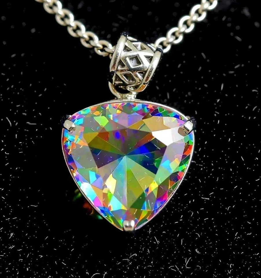 A+ Natural Mystic Topaz Pendant 73 Ct Trillion Cut 925 Sterling Silver MR Gems A