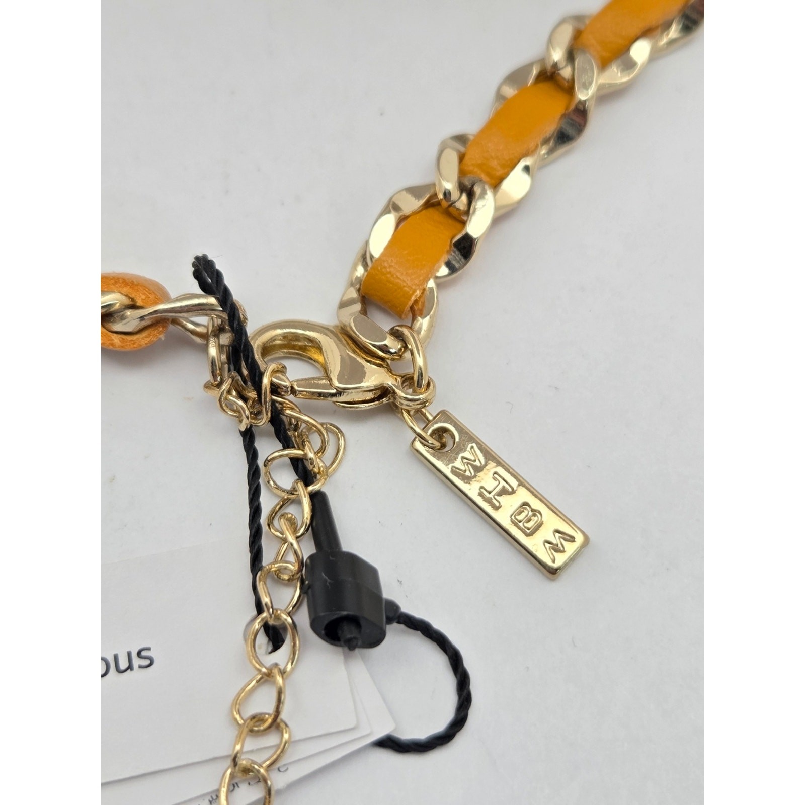 NWT White House Black Market Yellow Leather Gold Chain Lariat Tassel Necklace