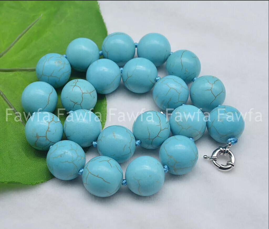 Huge 20mm Genuine Natural Blue Turquoise Round Gemstone Beads Necklace 14-36”