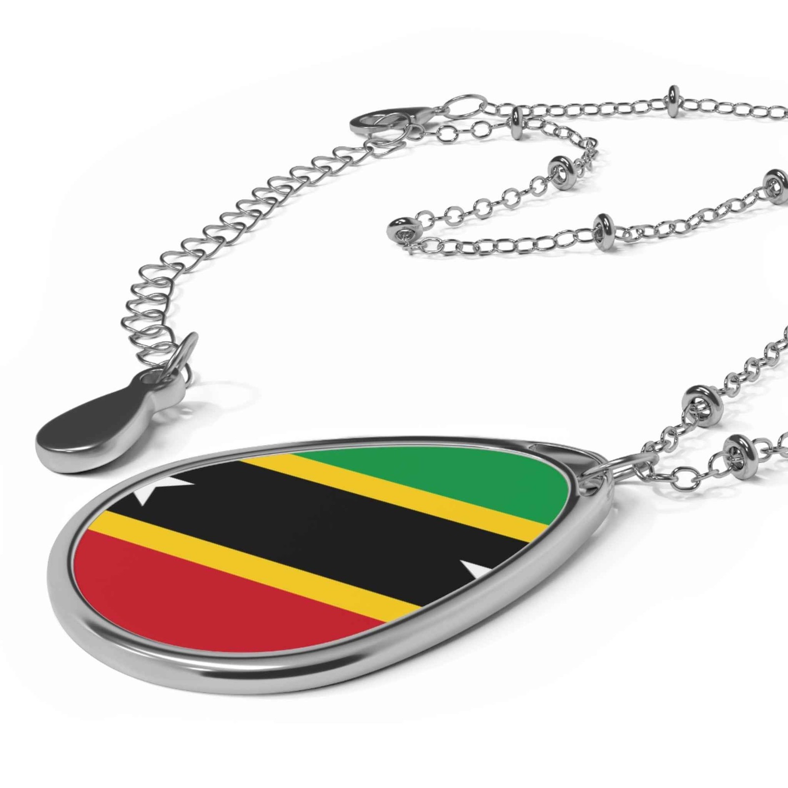 Saint Kitts and Nevis Flag Necklace Oval Pendant – One Size / Silver