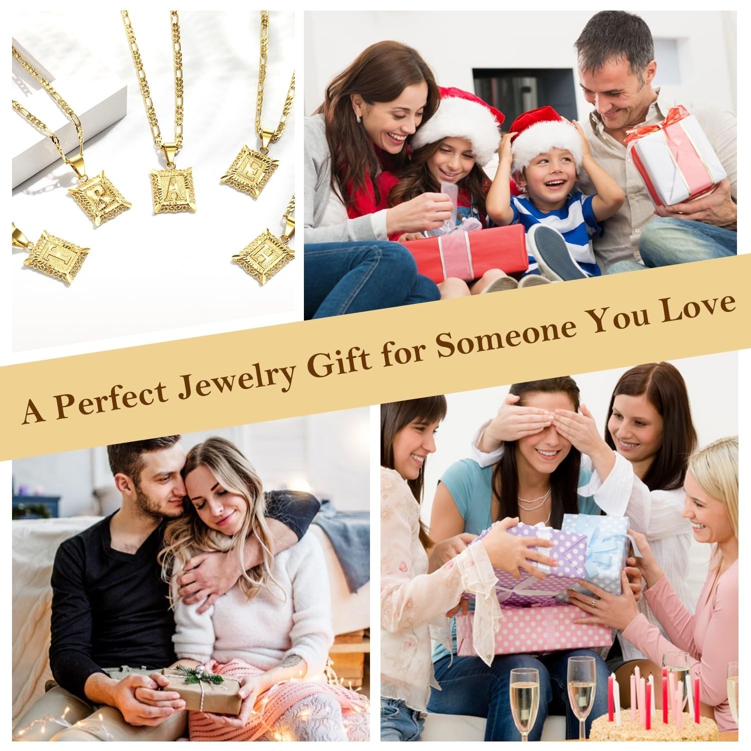 KissYan Initial Letter Pendant Necklace 14K Gold Plated Figaro Chain