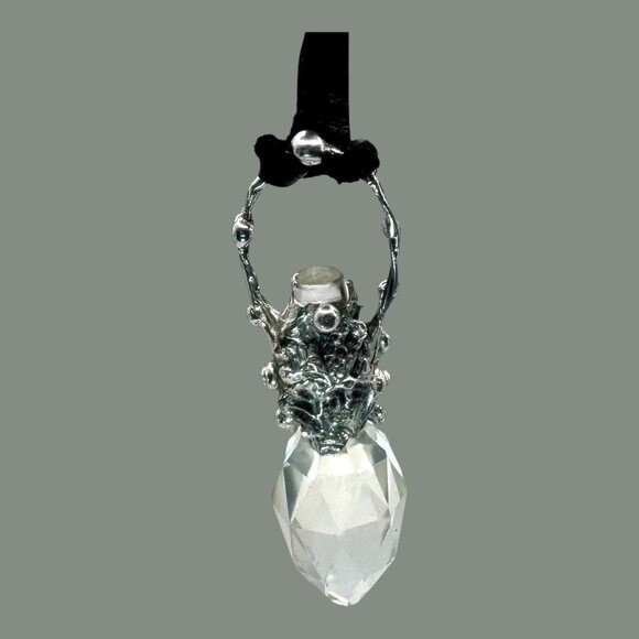 Unique Handcrafted Silver & Crystal Perfume Bottle Topper Pendant Necklace