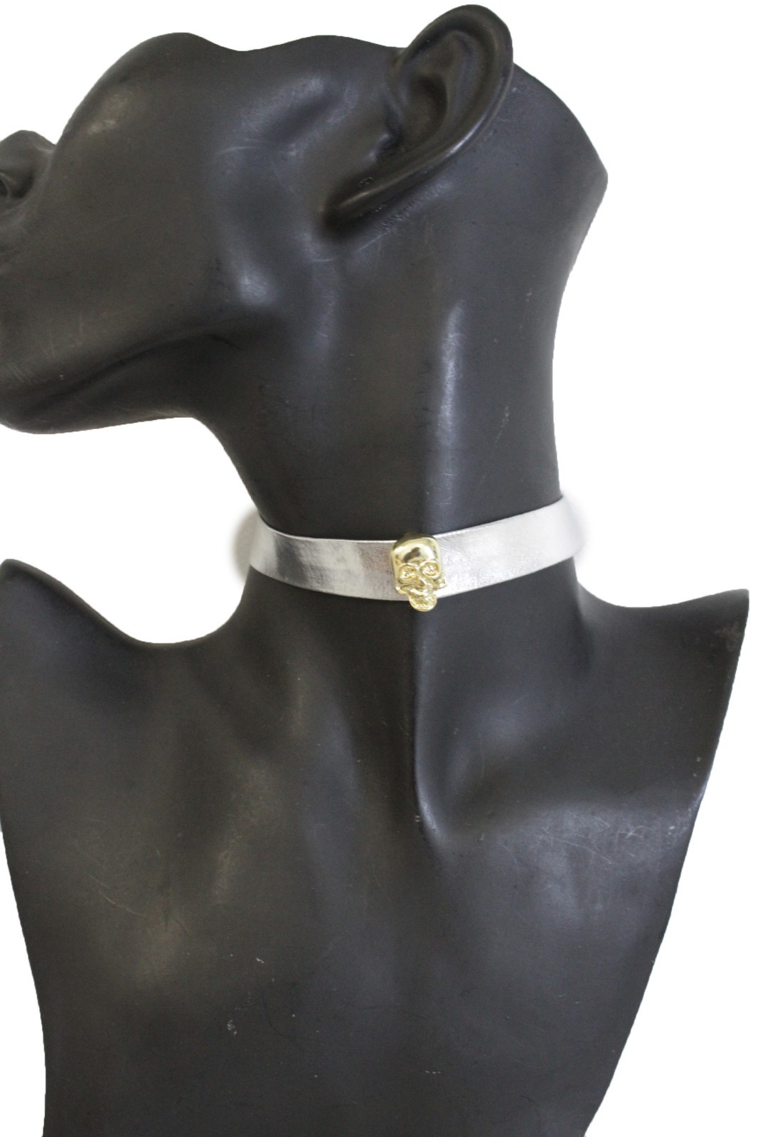 Hot Women Gold Skull Pendant Fashion Necklace Skinny Silver Faux Leather Jewelry