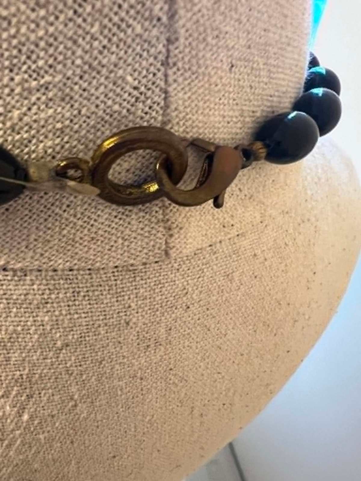 Vintage Black and Burgundy Beaded Statement Necklace with Gold Accents
