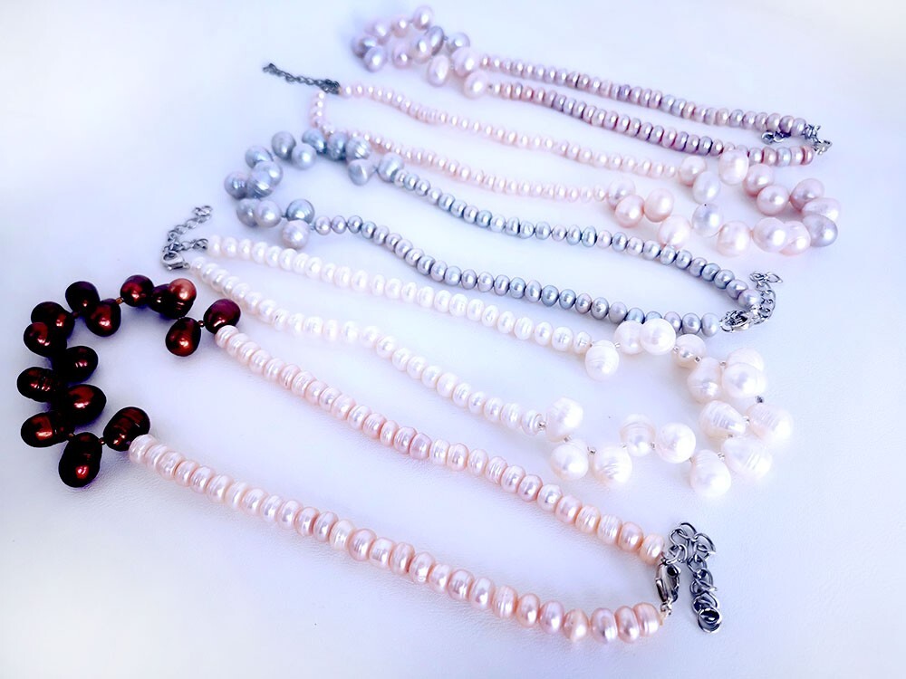 Cushion freshwater pearl side drilled oval pearl choker necklace