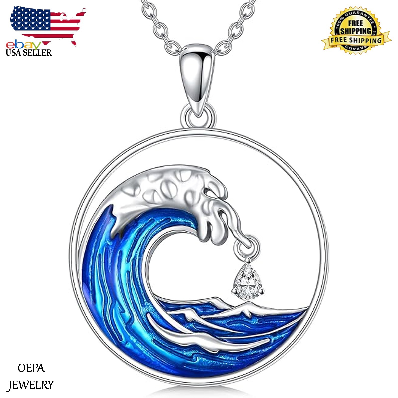 925 Sterling Silver Wave Necklace Ocean Wave Pendant for Women Necklace