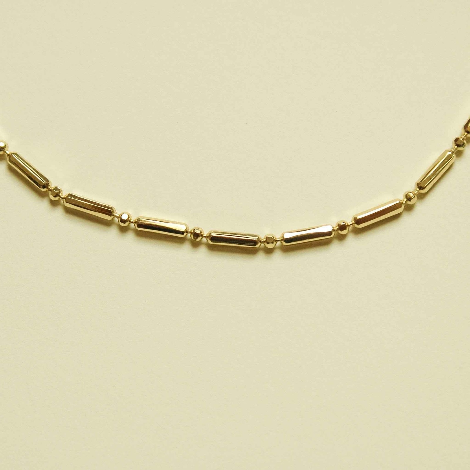 Bar & Bead Chain Necklace — 14K Gold
