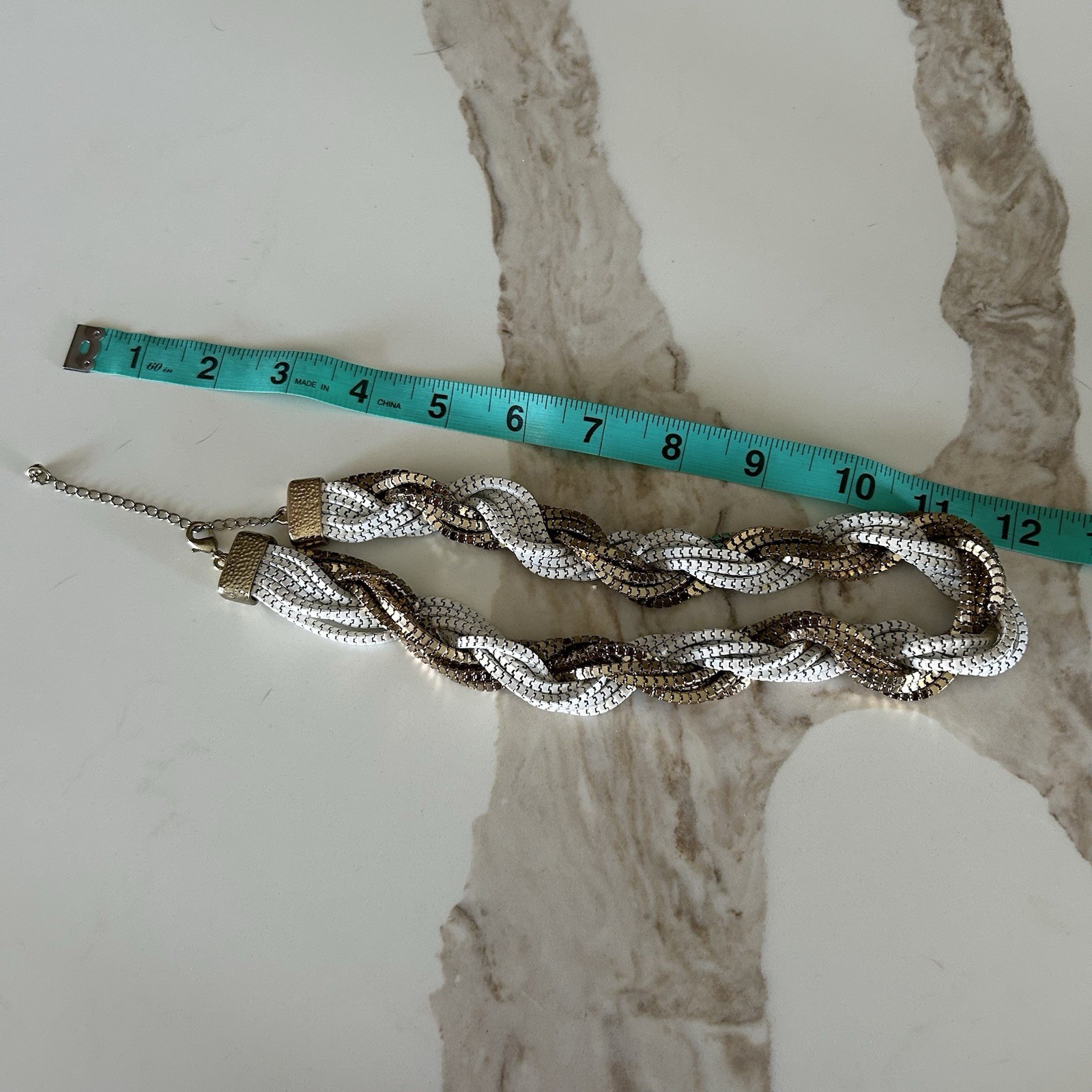 White And Gold Tone Braided Chunky Necklace