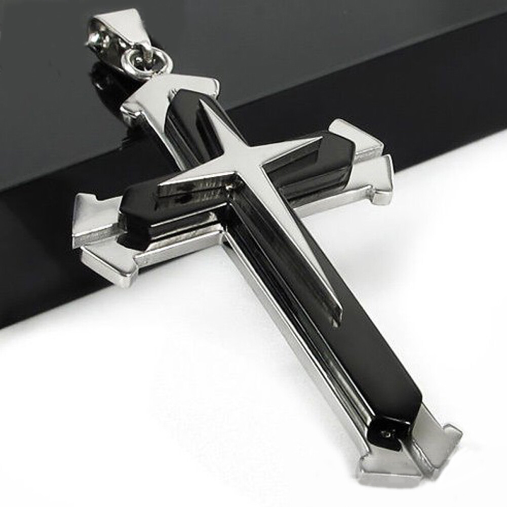 Cool Boys Mens Stainless Steel Cross Pendant Necklace with 20” Bead Chain New