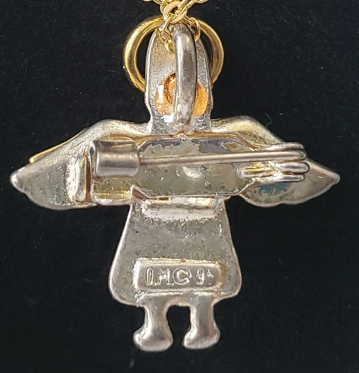 18 Kt Gold Plated Angel Pendant Brooch Necklace