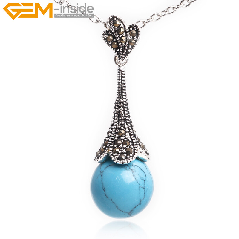 Tibetan Marcasite Silver Plated Assorted Color Stone Jewelry Necklace Pendant