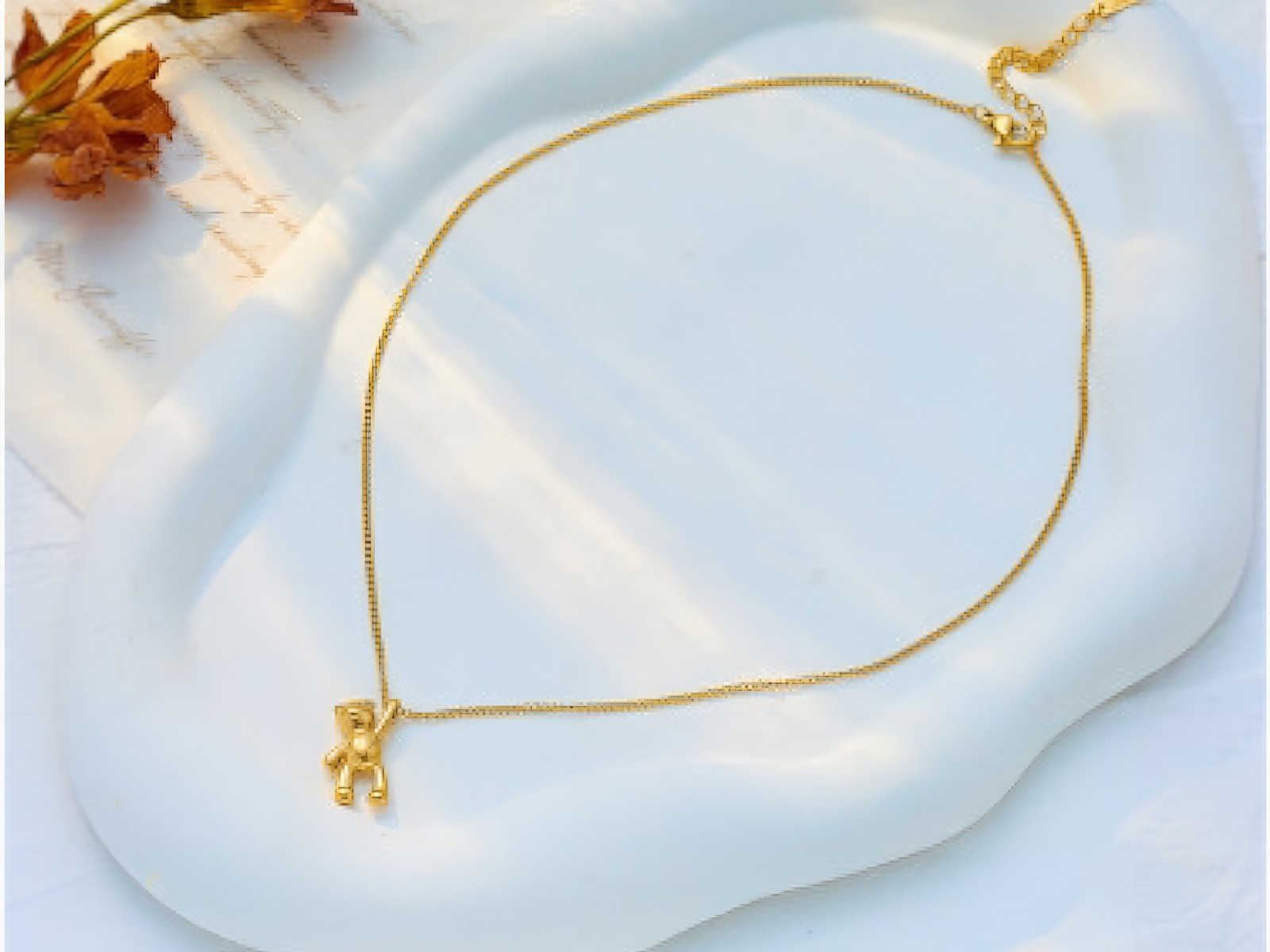 Gold Teddy Bear Pendant Necklace Titanium Steel Cute Animal Charm Women Gift