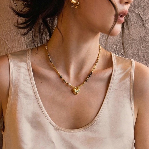 Gold Heart Pendant Necklace Women Dainty Adjustable Boho Vintage Jewelry Gift