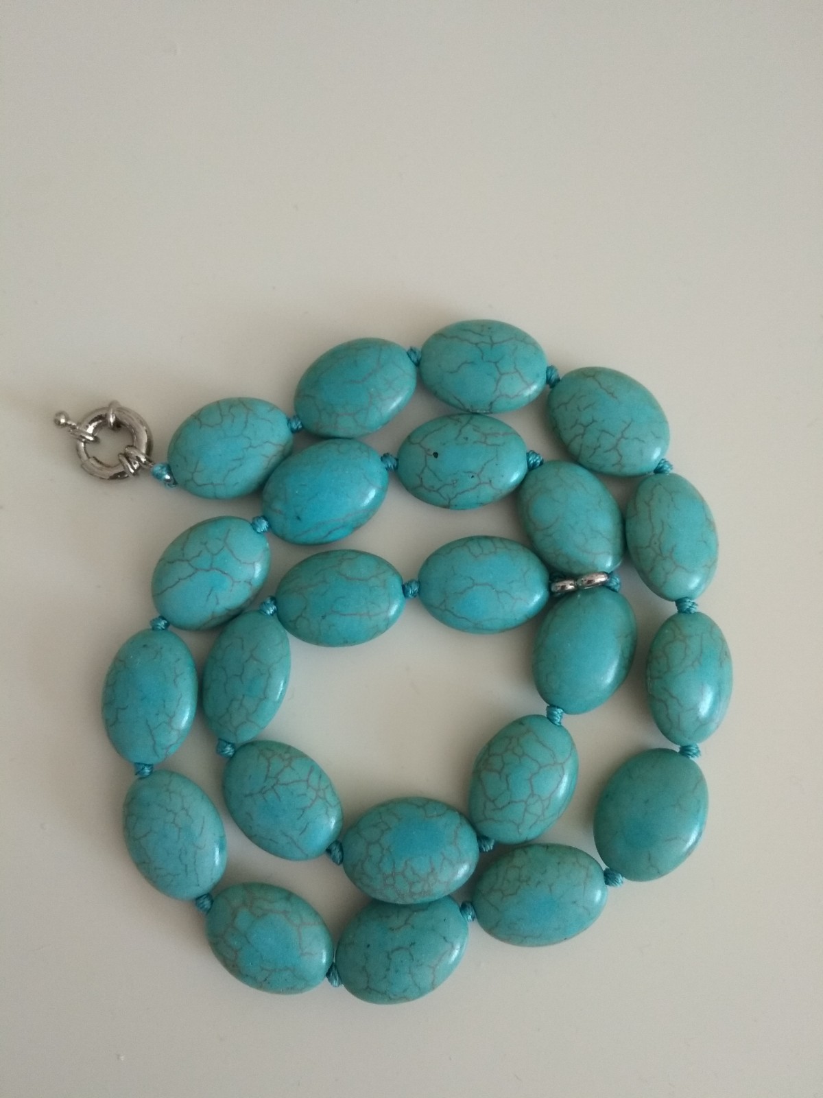 13x18mm oval shape blue turquoise gemstone beads necklace 17.5″-UK seller 3d0n