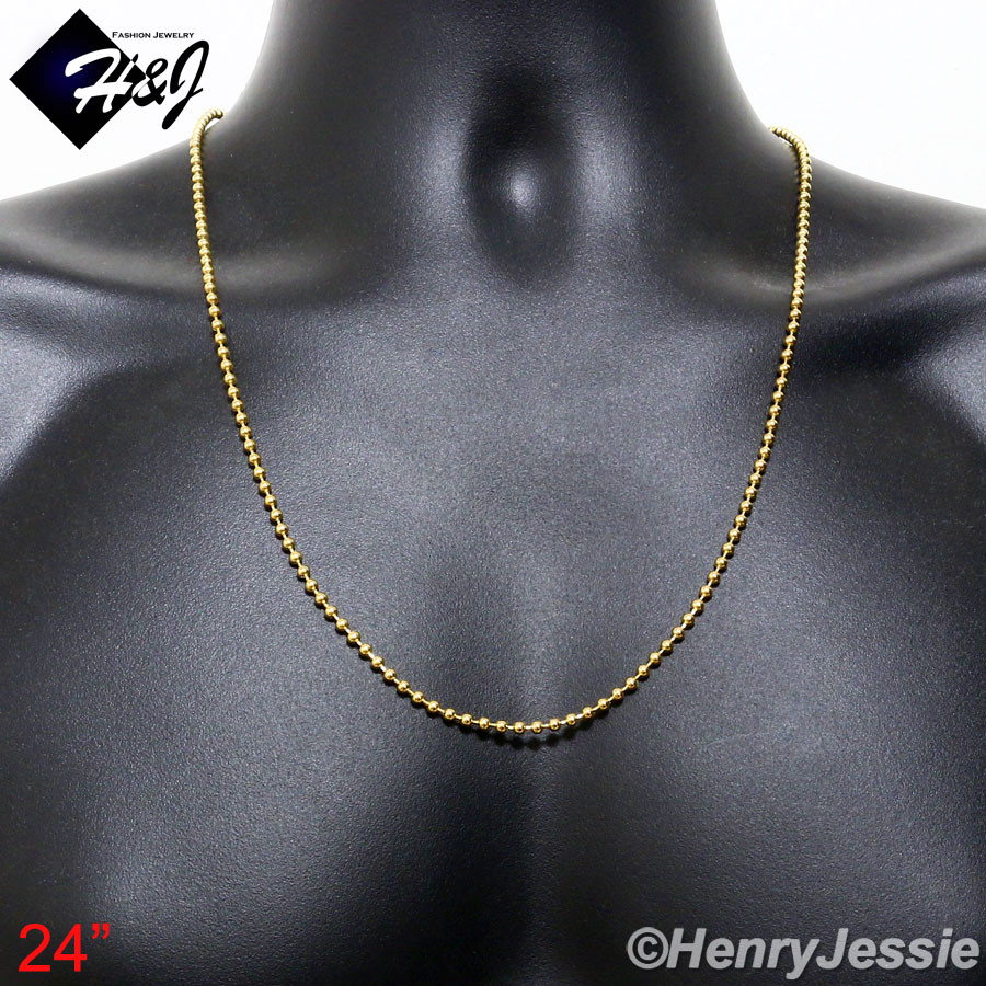 24″MEN Stainless Steel 2.5mm Gold Plated Bead Chain Muslim Allah Pendant*GP113