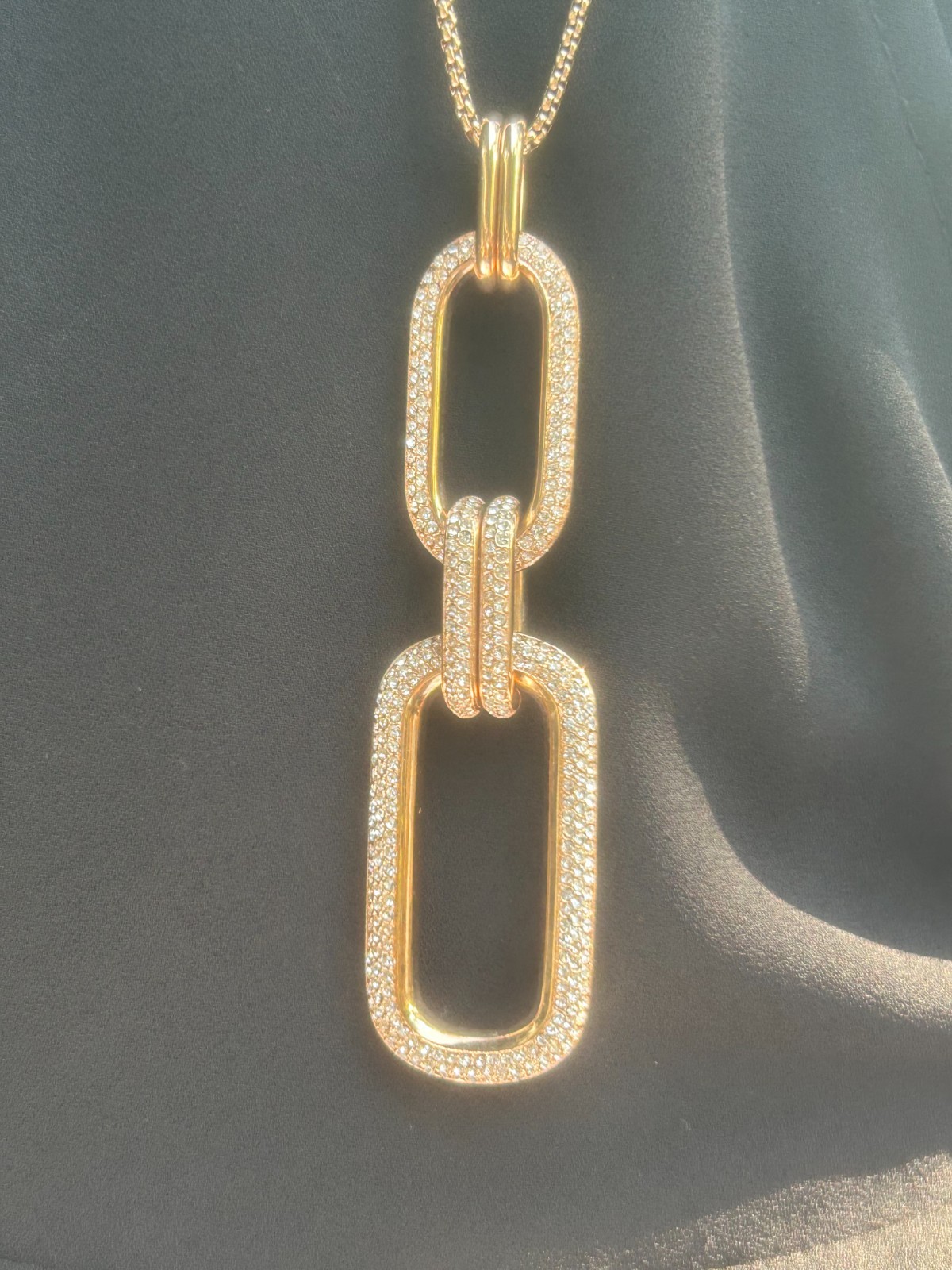 MICHEL KORS Iconic Links Rose Gold Long Pendant Necklace Pave Crystal MKJ6964791