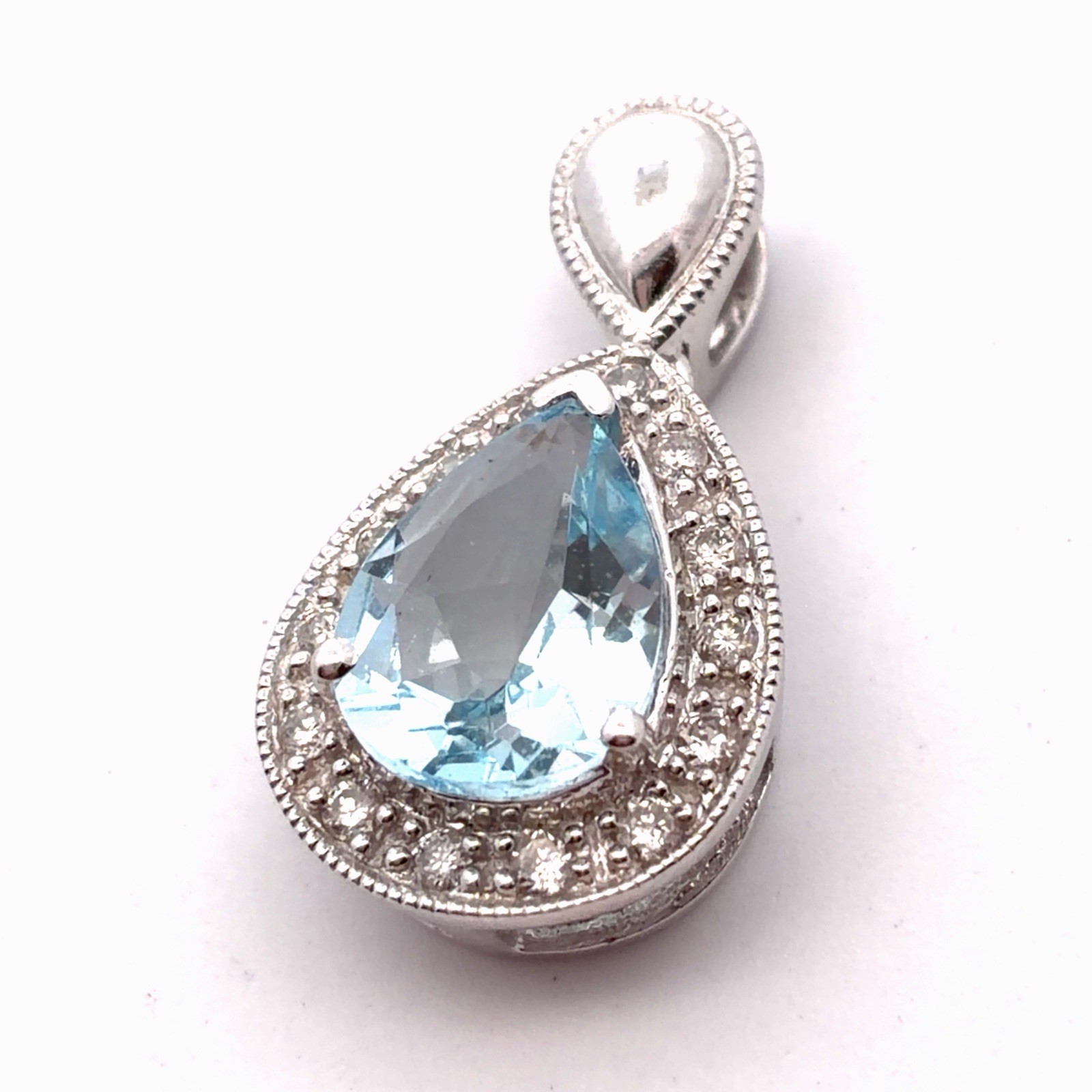 Designer STS 14K White Gold Aquamarine Diamond Accent March Anniversary Pendant