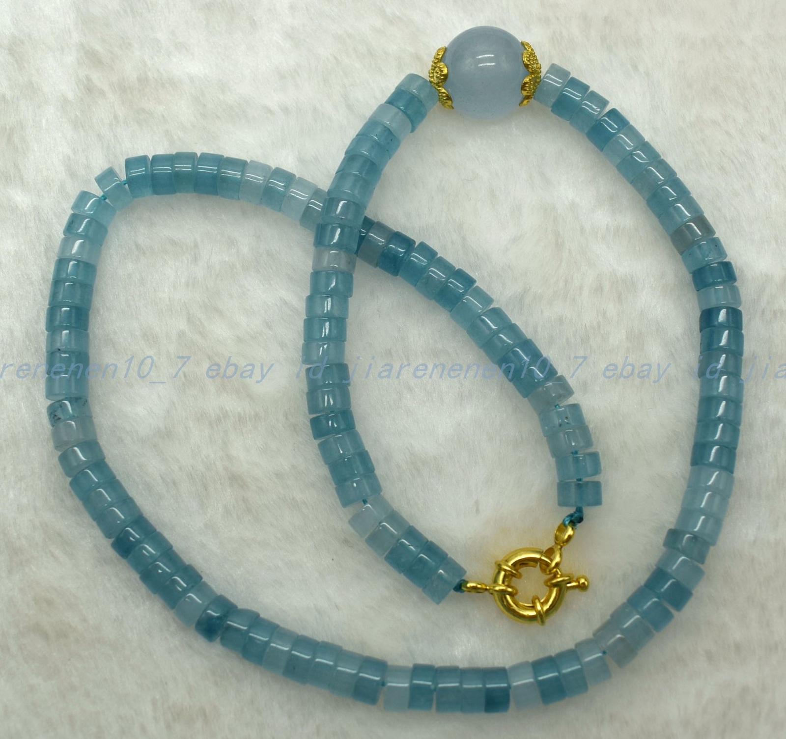 Fashion 3X6mm Blue Aqumarine Cylindrical Beads Gemstone Necklace 18-28″