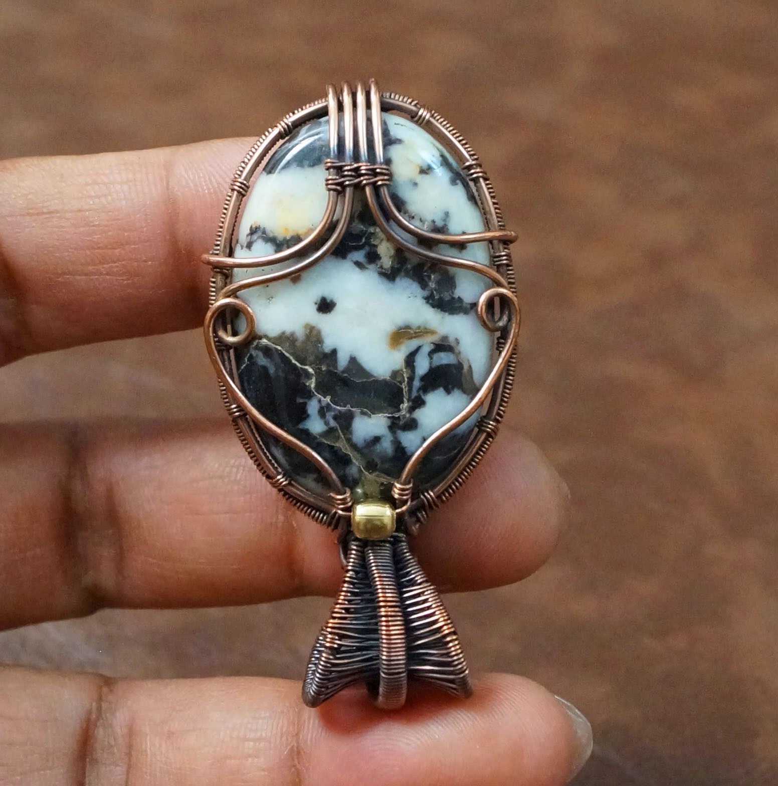 Buffalo Jasper Gems Copper Wire Wrapped Pendant Birthday Gift Jewelry (PD-80